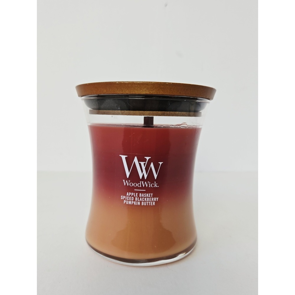 Woodwick Candle Apple Basket Spiced Blackberry Pumpkin Butter New glass jar 9.7